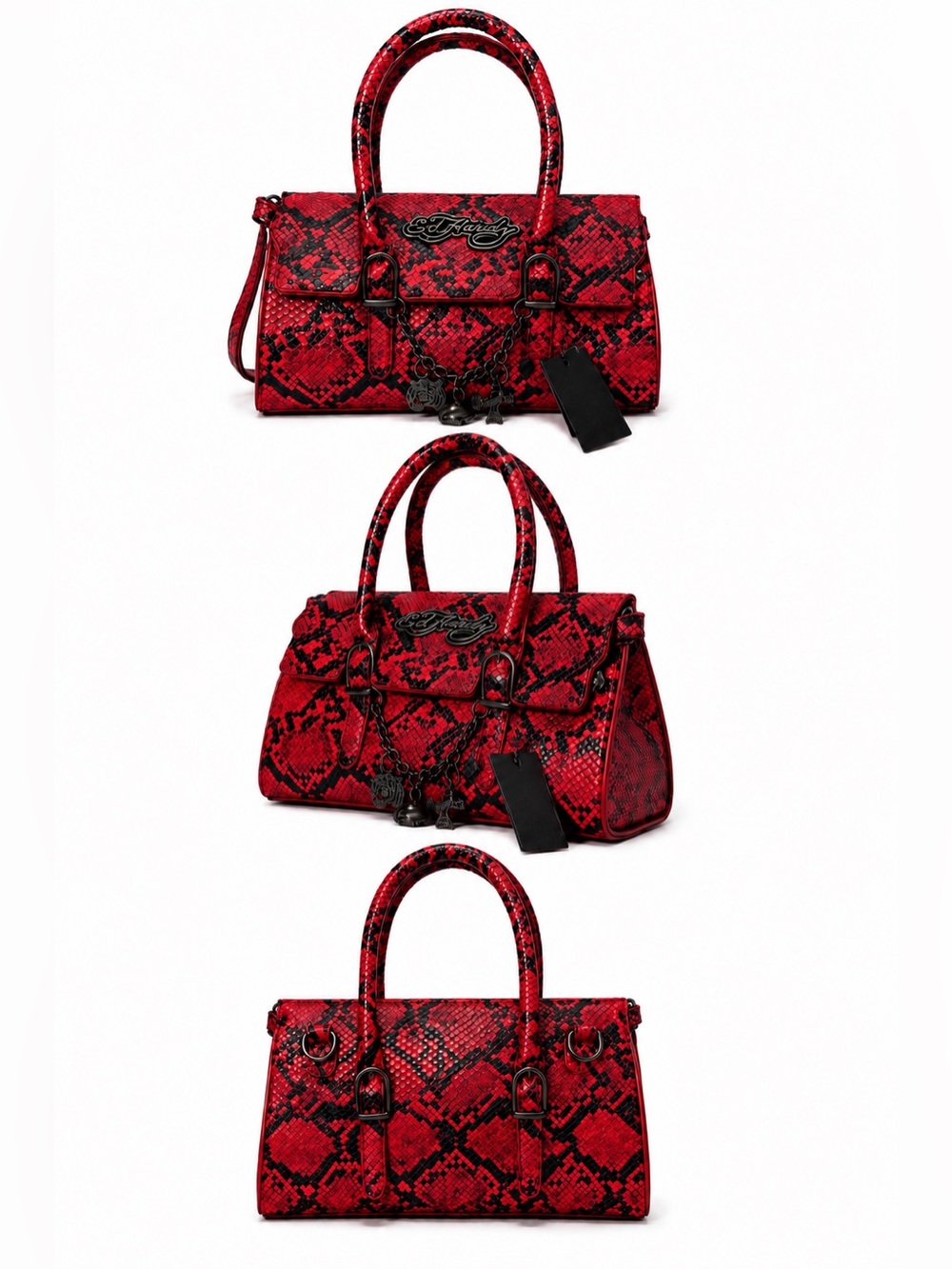 Ed Hardy Red Snake-Print mini Satchel Bag